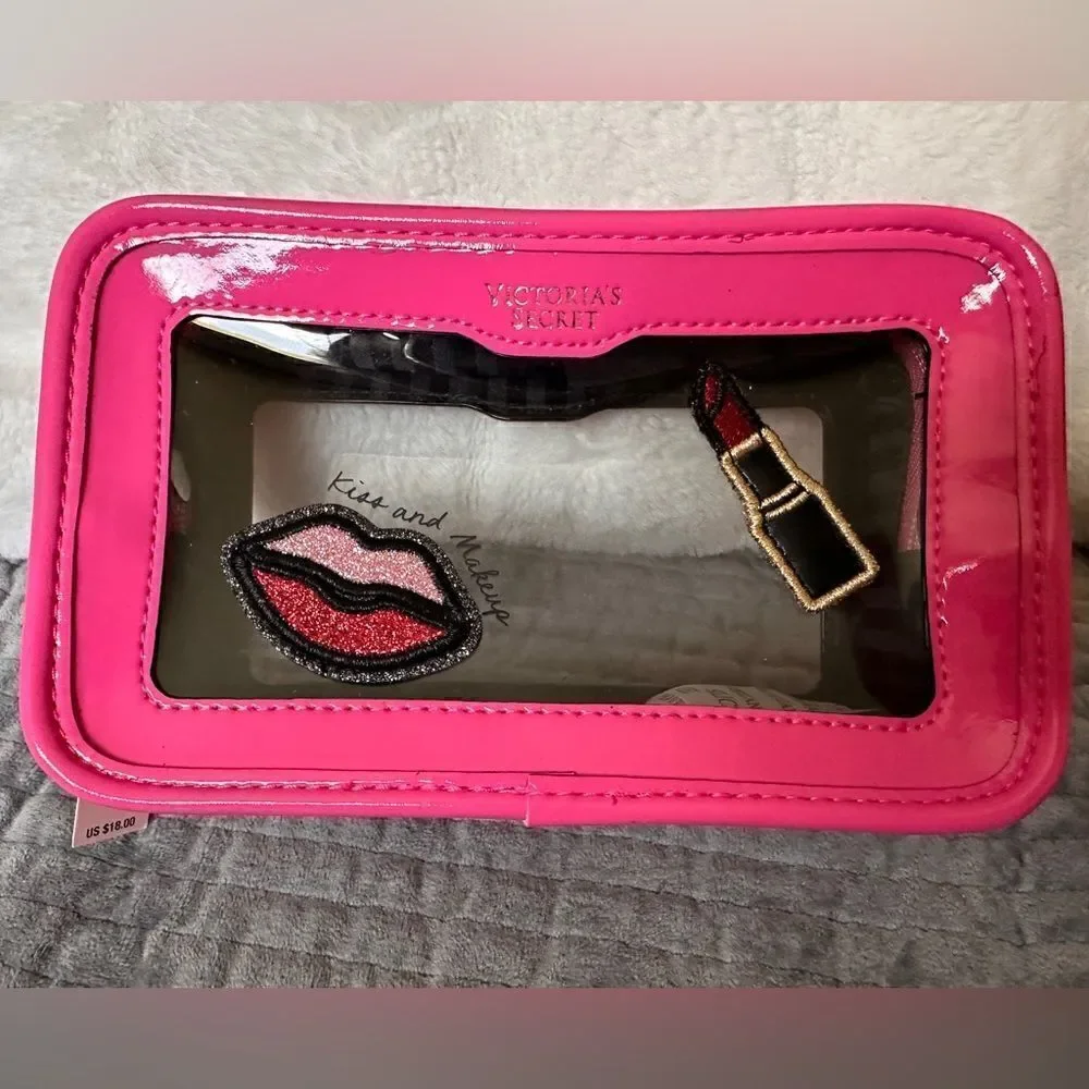 Victoria's Secret Cosmetic Case Clear Pink Patches Beauty Travel Makeup …